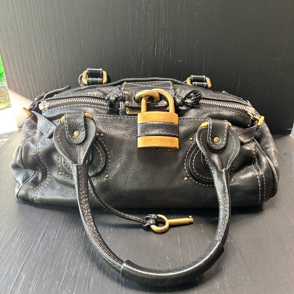 Chloe Paddington Black and Gold Satchel with Leather Handles